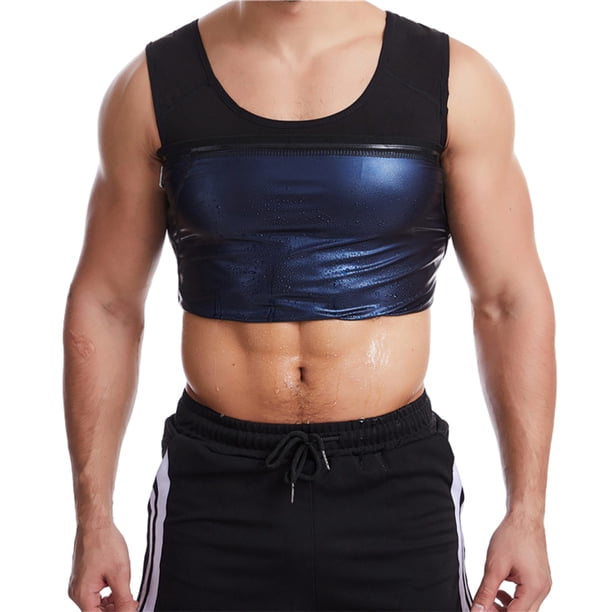 Minnieouse Manténgase fresco y comprimido con la camiseta sin mangas de sauna transpirable para hombres Compress Tank Top Men Body Vest Accesorios de disfraces PU azul XXL/3XL