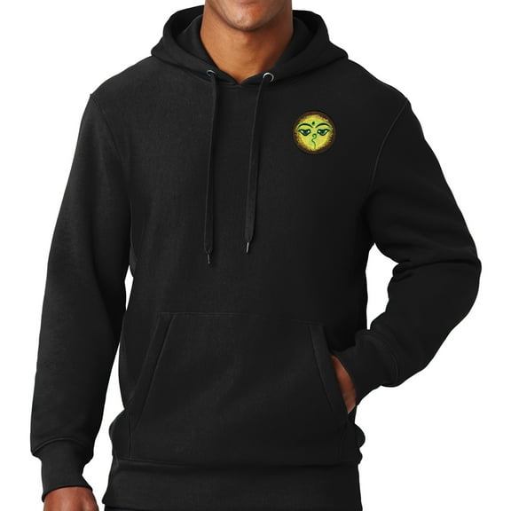 Mens Buddha Eyes Patch (pocket print) Super Heavyweight Hoodie - Black, 3XL