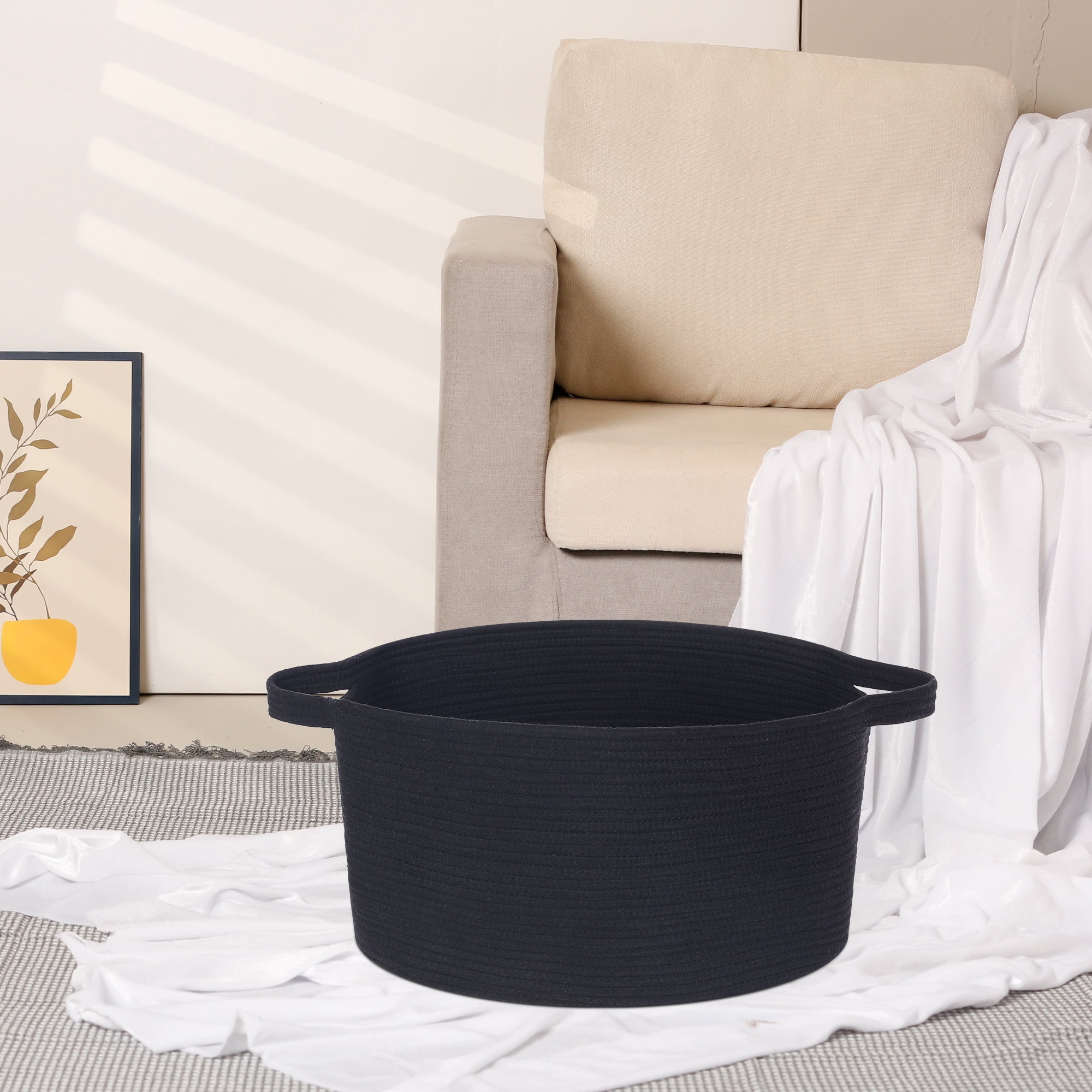 Unique Bargains Woven Storage Basket with Handle Shelf Storage Bin for Home Black