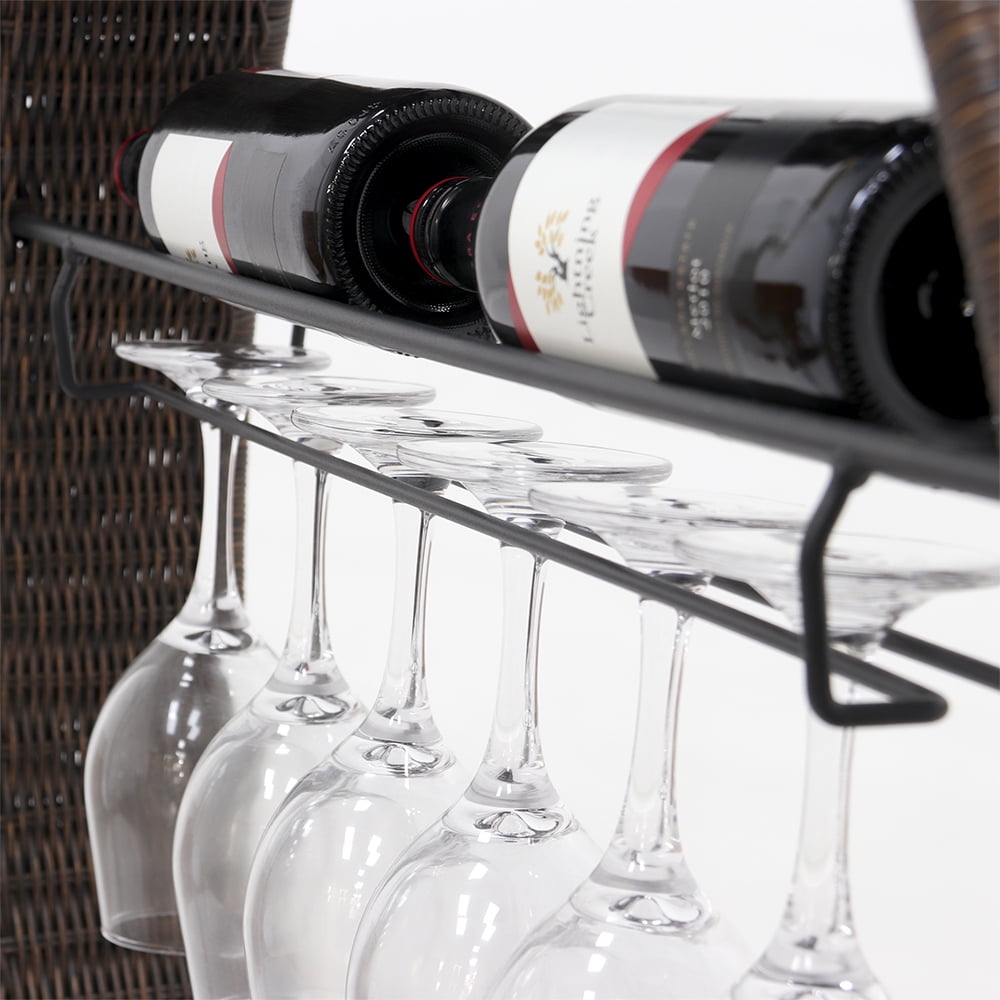 Abble 6 Bottle Wall Mounted Indoor Decorative Wicker Wine Rack with Glass Holder for Home Bar, Living Room, Dining Room