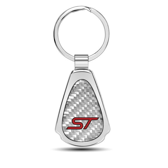 Ford Focus ST Real Silver Dome Carbon Fiber Chrome Metal Teardrop Key Chain