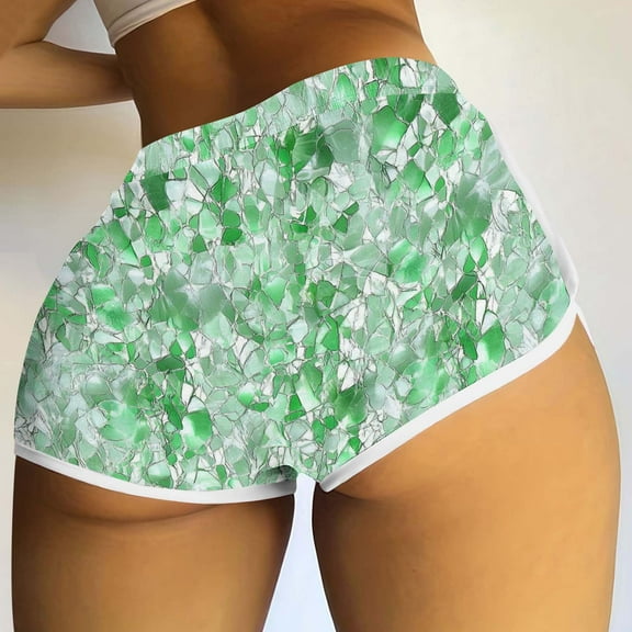 Itsame Summer Short Elastic Waist Sweatpants Womens Sports Shorts Fashionable Printed Tight Short Pants Green Size XL
