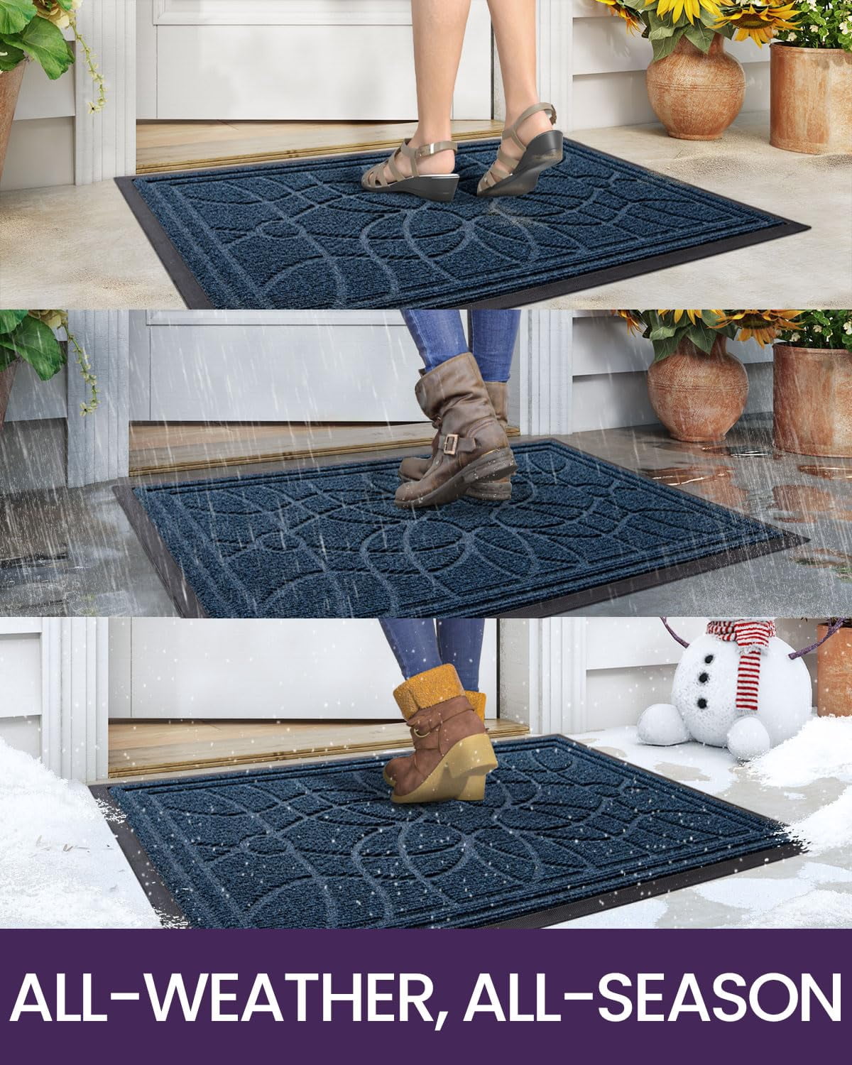 Front Door Mat Outside Entrance  Heavy Duty Non Slip Low Profile Doormat For Entryway Dirt And Welcome Mats Easy Clean Patio Garage 3x2 Blue