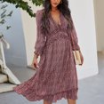 thumbnail image 2 of Women's Spring Summer Dress Deep V 3/4 Long Sleeve Dress Ruffle Hem & Trim, 2 of 2