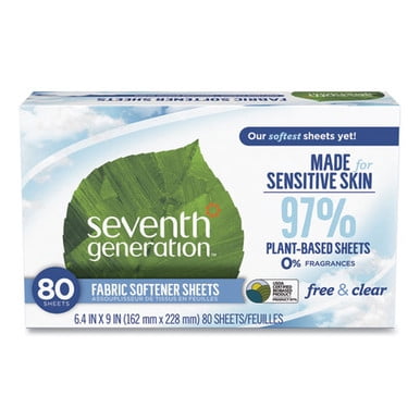 Seventh Generation Dryer Sheets Fabric Softener Free & Clear 80 Sheets