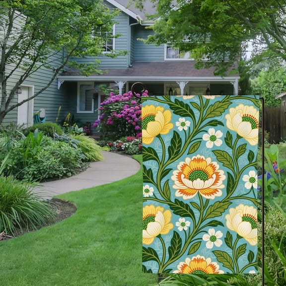 Spring Summer Garden Flag Double Sided Green Flowers Chinoiserie Welcome Yard House Outside Outdoor Decoration,12*18 inch