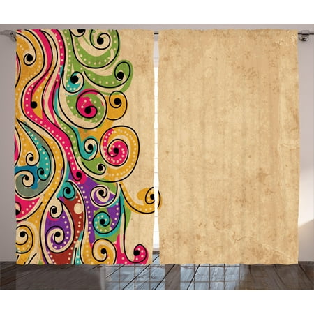 - Tribal Curtains 2 Panels Set, Traditional African Folk Art Pattern with Hand Drawn Spiral Colorful Forms Image, Window Drapes for Living Room Bedroom, 108W X 84L Inches, Multicolor, by Ambesonne