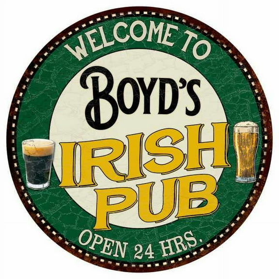 Boyd's Irish Pub 14" Round Metal Sign Kitchen Bar Wall Decor 100140036041