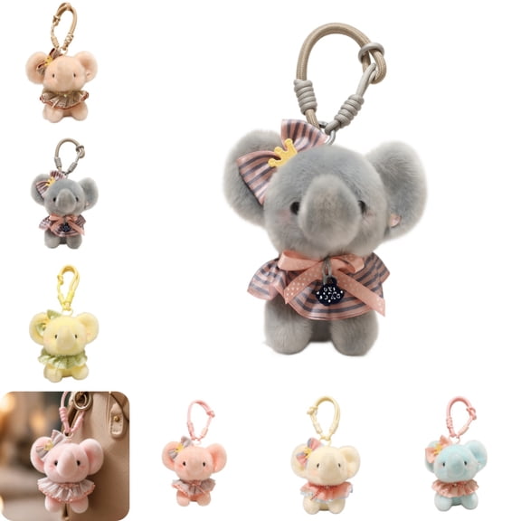 Wizlet Cute Elephant Keychain Plush Pendant, Soft Stuffed Animal Keychain, Fluffy Handbag Purse Charm Accessories