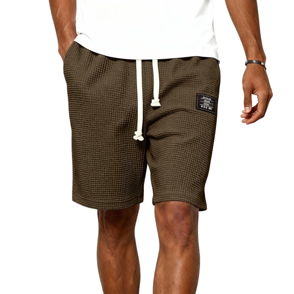 Hearthz Men's Waffle Shorts Casual Elastic Waist Drawstring Summer Beach Vacation Shorts for Men with Pockets
