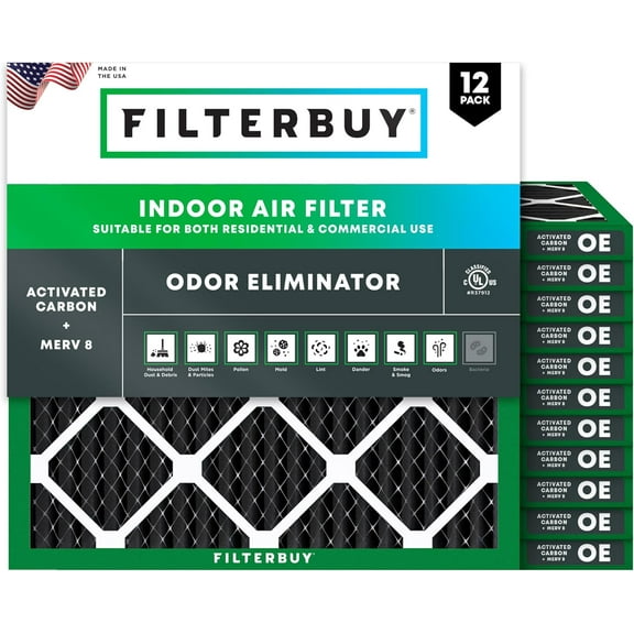 Filterbuy 10x10x1 MERV 8 Odor Eliminator, Pleated HVAC AC Furnace Air Filters (12-Pack)