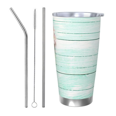 

Matuu Flowers And Turquoise Wooden for 20oz Durable Thermal Cups Keep Drinks Cold and Hot Insulated Car Mug with Lid-Straw Three-piece Set