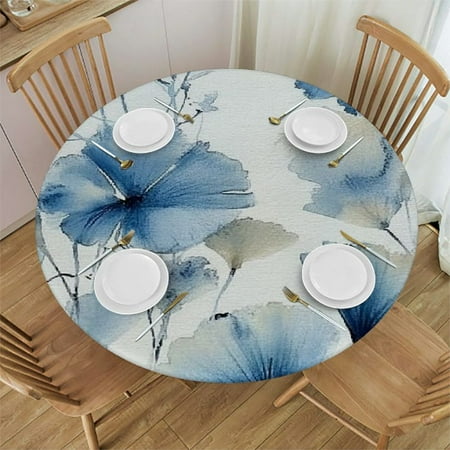 

Sheronv Blue Flowers Round Tablecloth 100% Polyester Fiber Stain-Resistant Washable Indoor Outdoor Restaurant Wedding Party Camping Kitchen Dining Decor 38 -42