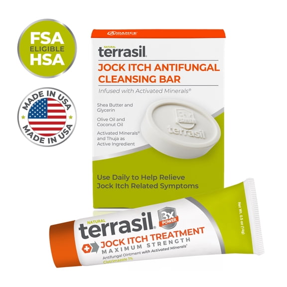 Terrasil Jock Itch Treatment Ointment (14gm) and Soap Bar (75gm) - Clotrimazole 1% and All-Natural Ingredients - 6X Faster Itching & Burning Relief (2 Pack)