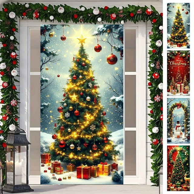 Cubrepuertas Navideño - Diseño de Papá Noel - 89 X 180 Cm - Decoración Festiva | Tela de Poliéster Resistente - Fácil Instalación - Apto para Puertas Estándar - Multicolor - 1 Unidad