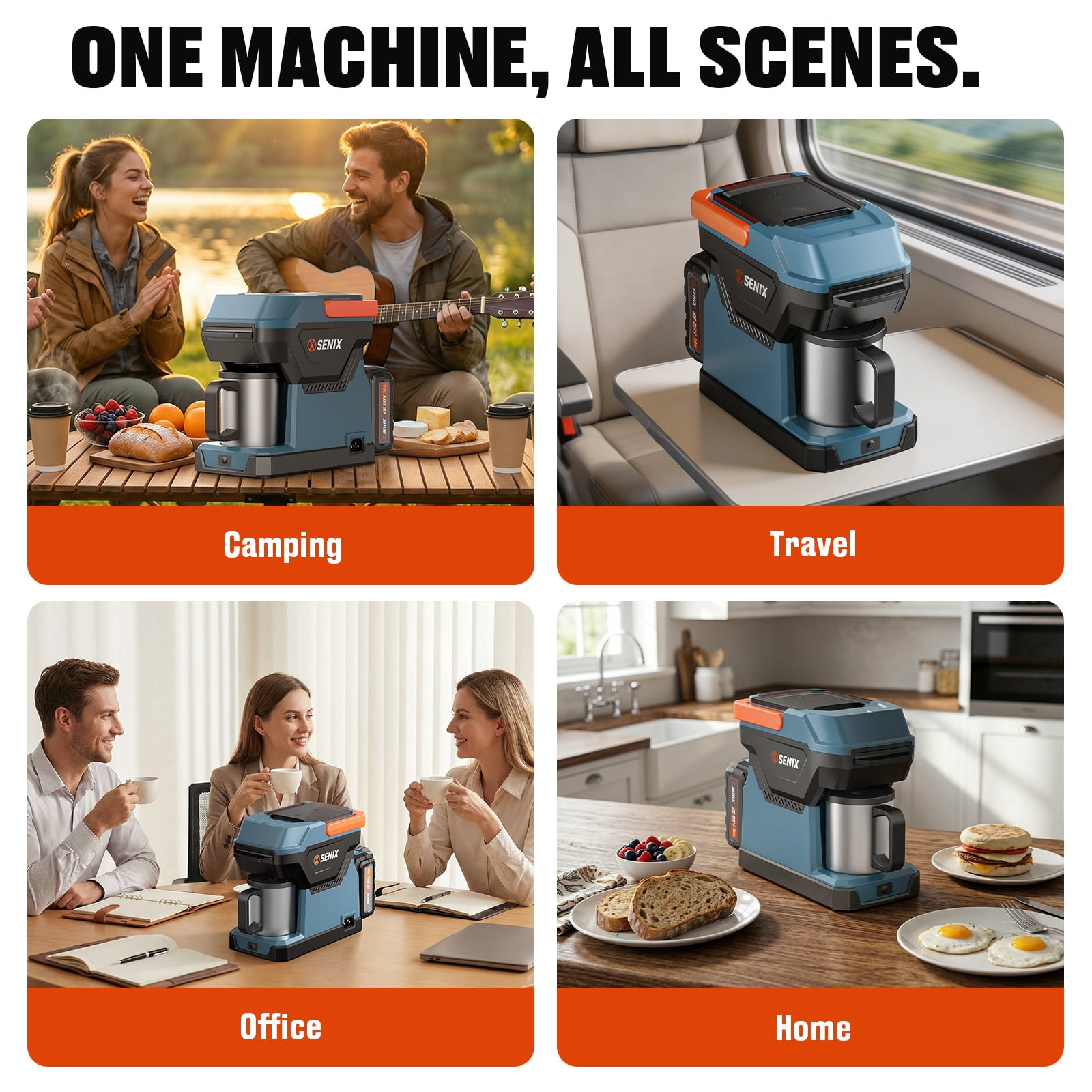 SENIX Coffee Maker, 20V Cordless & 120V AC Portable Single Serve Coffee Machine, Compatible with Ground Coffee, Pods & Capsules, for Travel, Camping, RV & Office