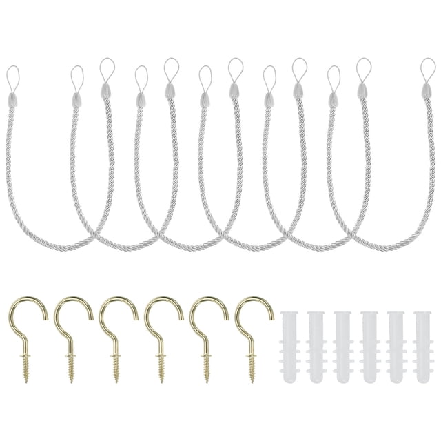 Unique Bargains Attaches de Rideaux, Lot de 6 Attaches de Rideaux Tressées avec Crochets à Vis et Boulons, Blanc