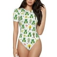 thumbnail image 2 of Uemuo Funny Toad Pattern Women's One Piece Short Sleeve Swimsuit Rash Guard Surfing Modest Quick-drying Swimsuit Beach Essentials-Medium, 2 of 9