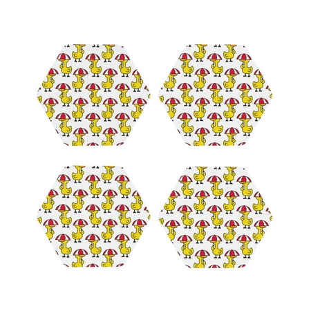 

Fuzoiu Rubber Duck Chicken Bird Print Leather Coasters Set Drink Coasters Set of 4 for Tabletop Protection Durable PVC Coasters Home Décor and Housewarming Gift-Hexagon