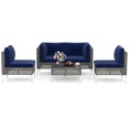 thumbnail image 2 of Costway 5 PCS Outdoor Furniture Set with Seat & Back Cushions Tempered Glass Coffee Table Navy, 2 of 10