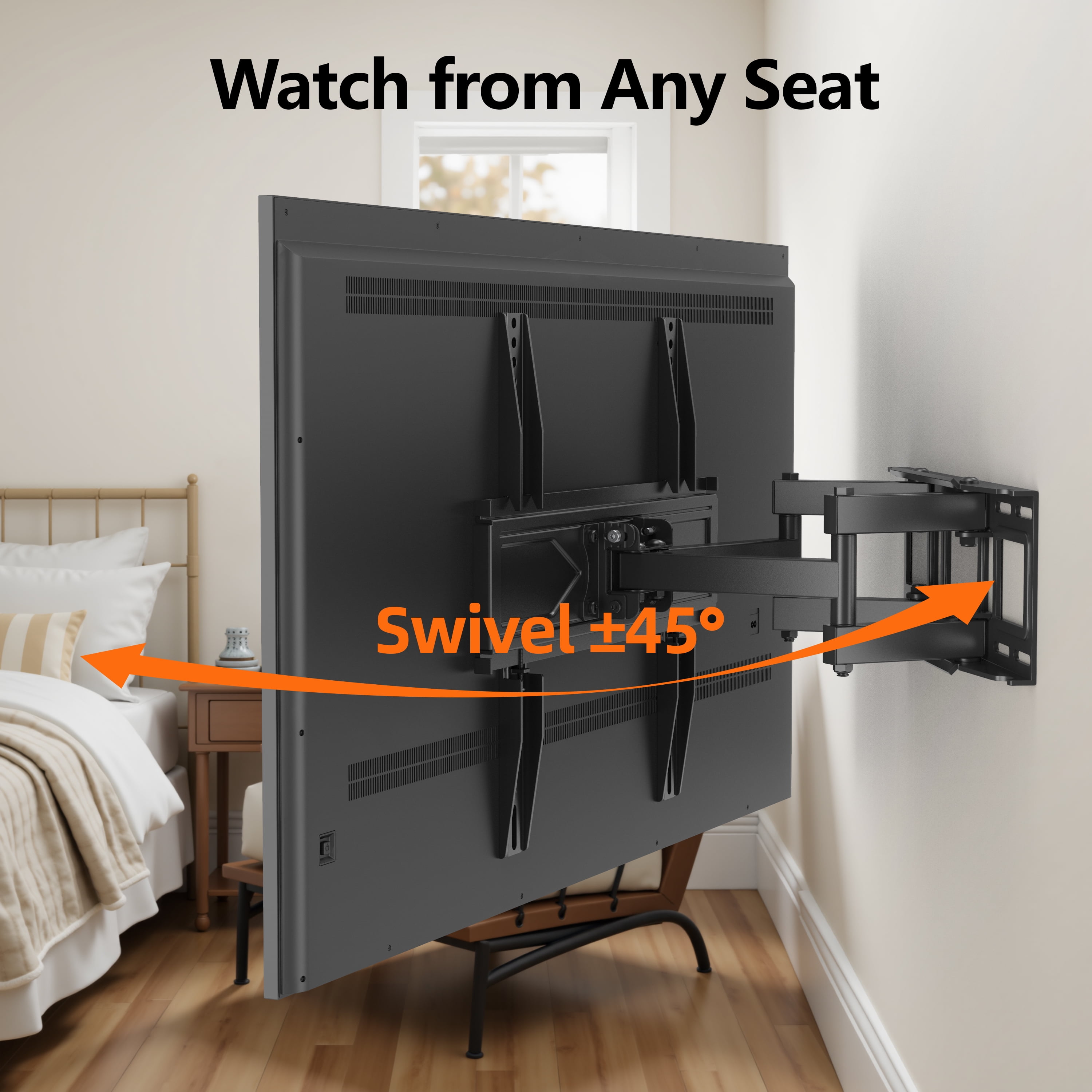 MountLiving Full Motion TV Wall Mount for 26-70" Screens, Articulating Bracket with Swivel,Tilt&Level, Max VESA 400x400mm, 99 lbs, Fits 12"/16" Studs