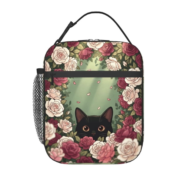 Black Cat Insulated Lunch Box Portable Lunch Bag With Detachable Handle,Reusable Lunchbox For Men Women Office Work Travel
