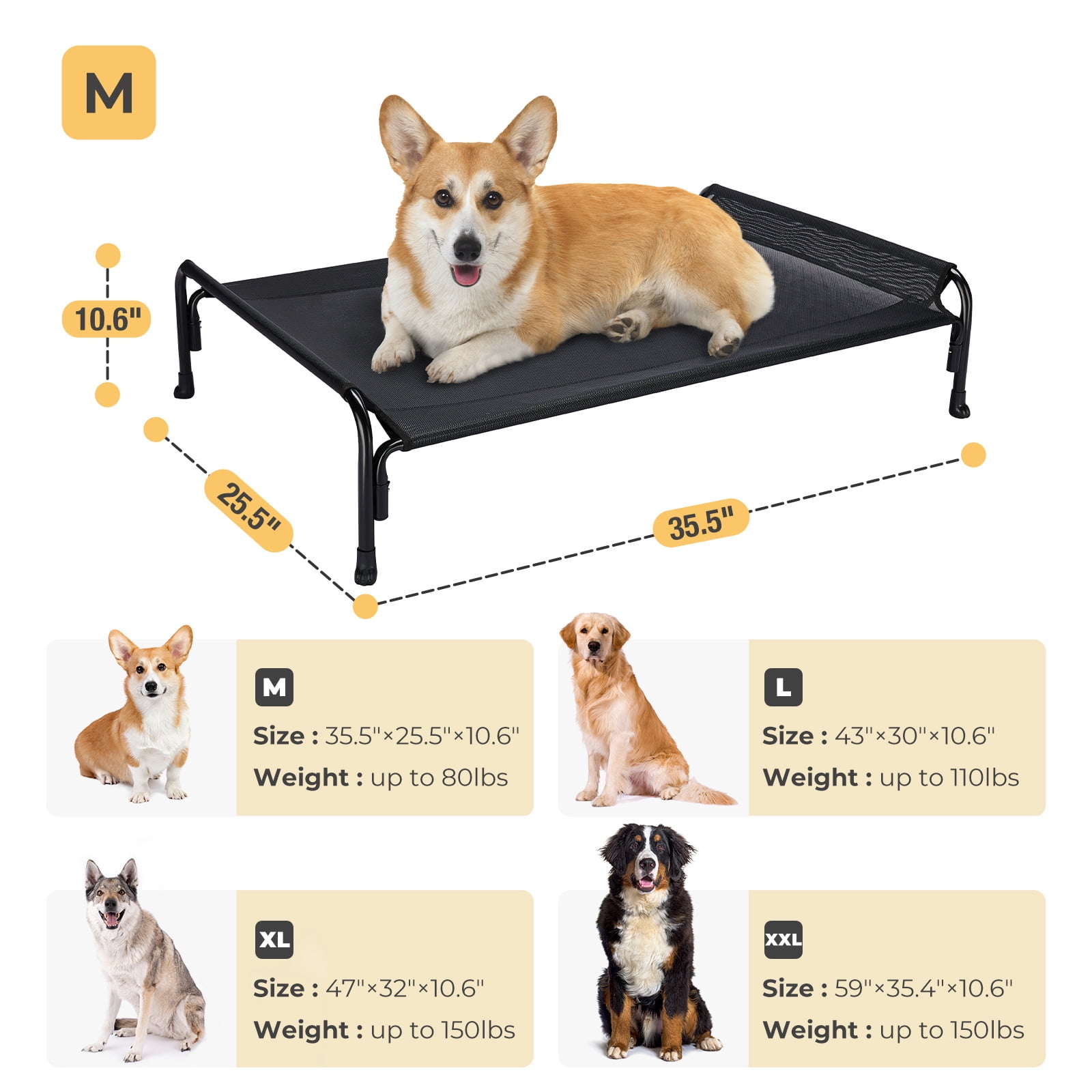 Veehoo Cooling Elevated Dog Bed, Chew Proof Dog Cot with Washable Mesh, Medium, Black