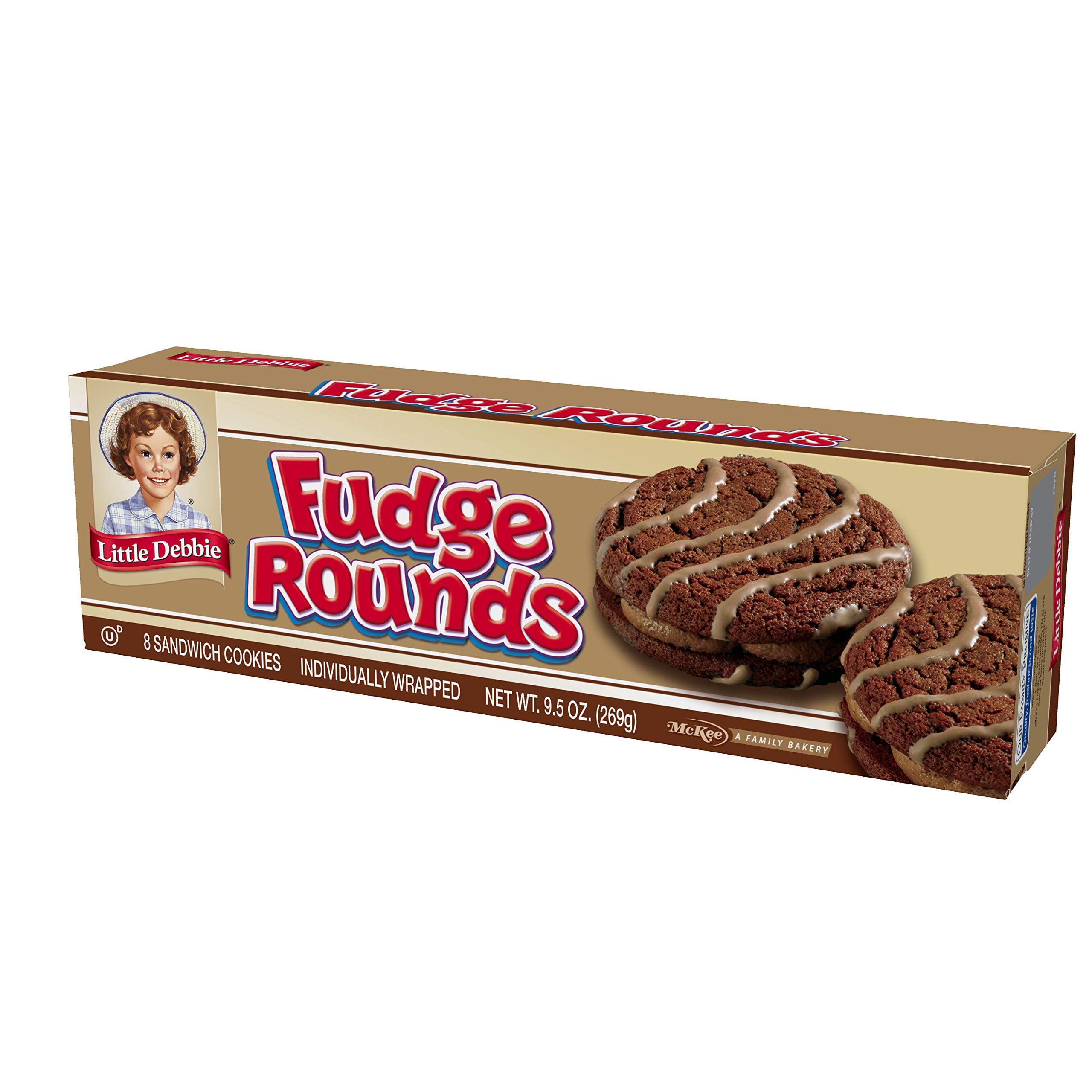 Little Debbie Fudge Rounds, 4 Boxes of 32 Individually Wrapped Chocolate Sandwich Cookies with Fudge Creme
