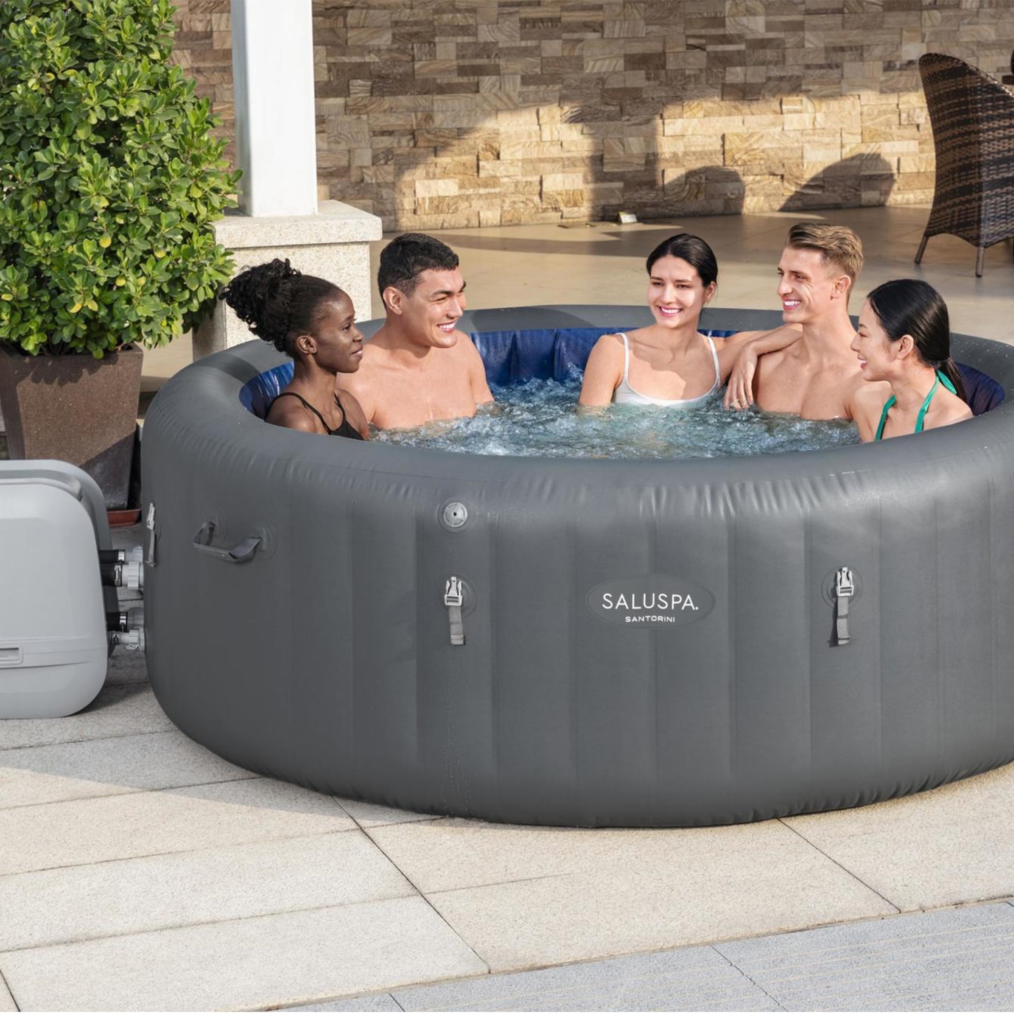 Bestway SaluSpa Santorini HydroJet Inflatable Hot Tub with 180 Jets, Gray