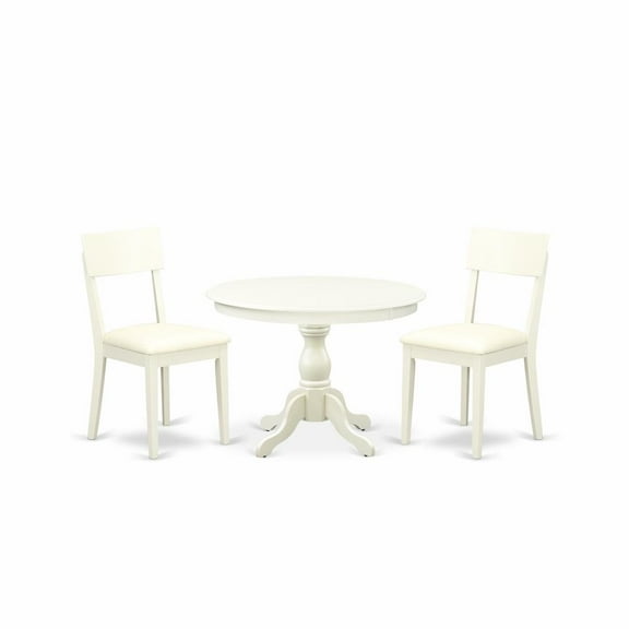 East West Furniture HBAD3-LWH-C 3 Piece Kitchen Set - Linen White Dining Room Table and 2 Linen White Faux Leather Dining Chairs with Andy Slat Back- Linen White Finish