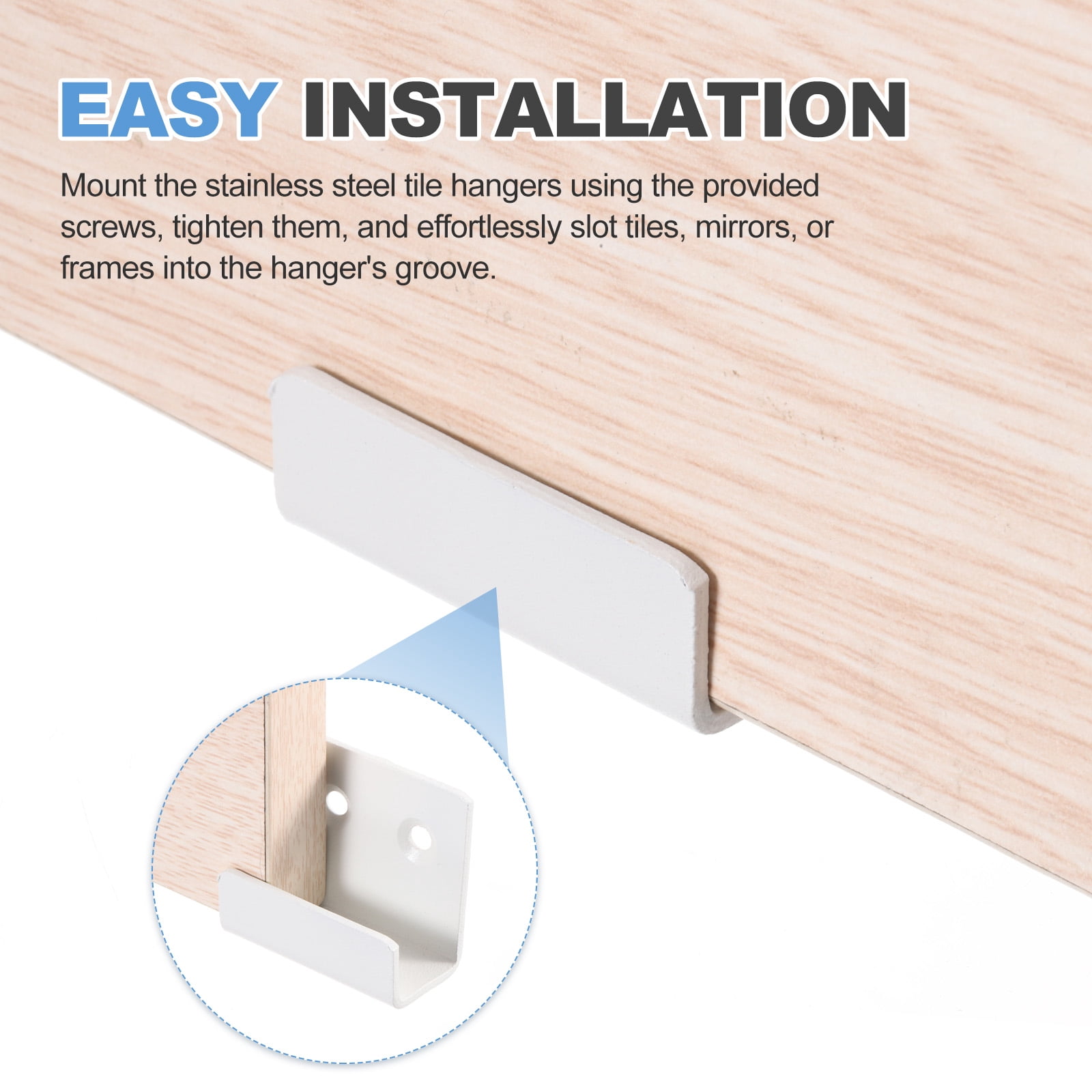 Uxcell 10 Pcs Stainless Steel Tile Hanger, Heavy Duty Wall Mount Bracket, Sand White, 20mm(13/16") Inner Width
