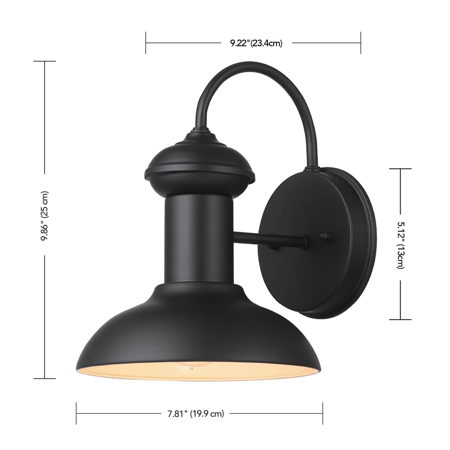 Applique murale d’extérieur ou d’intérieur à 1 ampoule noir mat de Globe Electric, sans pile requise