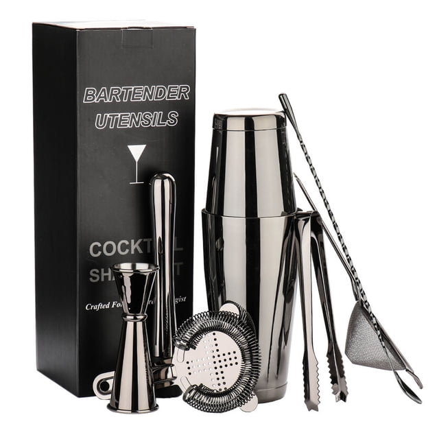 8 Unids/set Coctel Barman De Acero Inoxidable Martini Boston Shaker Negro Sunnimix Coctelera