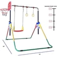 thumbnail image 3 of Kids Playground Jungle Gym Gymnastic Bar Swing Climber Full Set Horizontal Bar Kip Bar - Children Exercsie Training Folding Monkey Bar Climb Tower w Deluxe Swing Set, Trapeze Rings, Basketball Hoop, 3 of 8