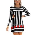 thumbnail image 1 of Robe Évasée à Rayures Noires et Blanches avec Cœurs Rouges, Design Mode, Grande Taille, Robe Ample, Rayures Noires, 1 of 5