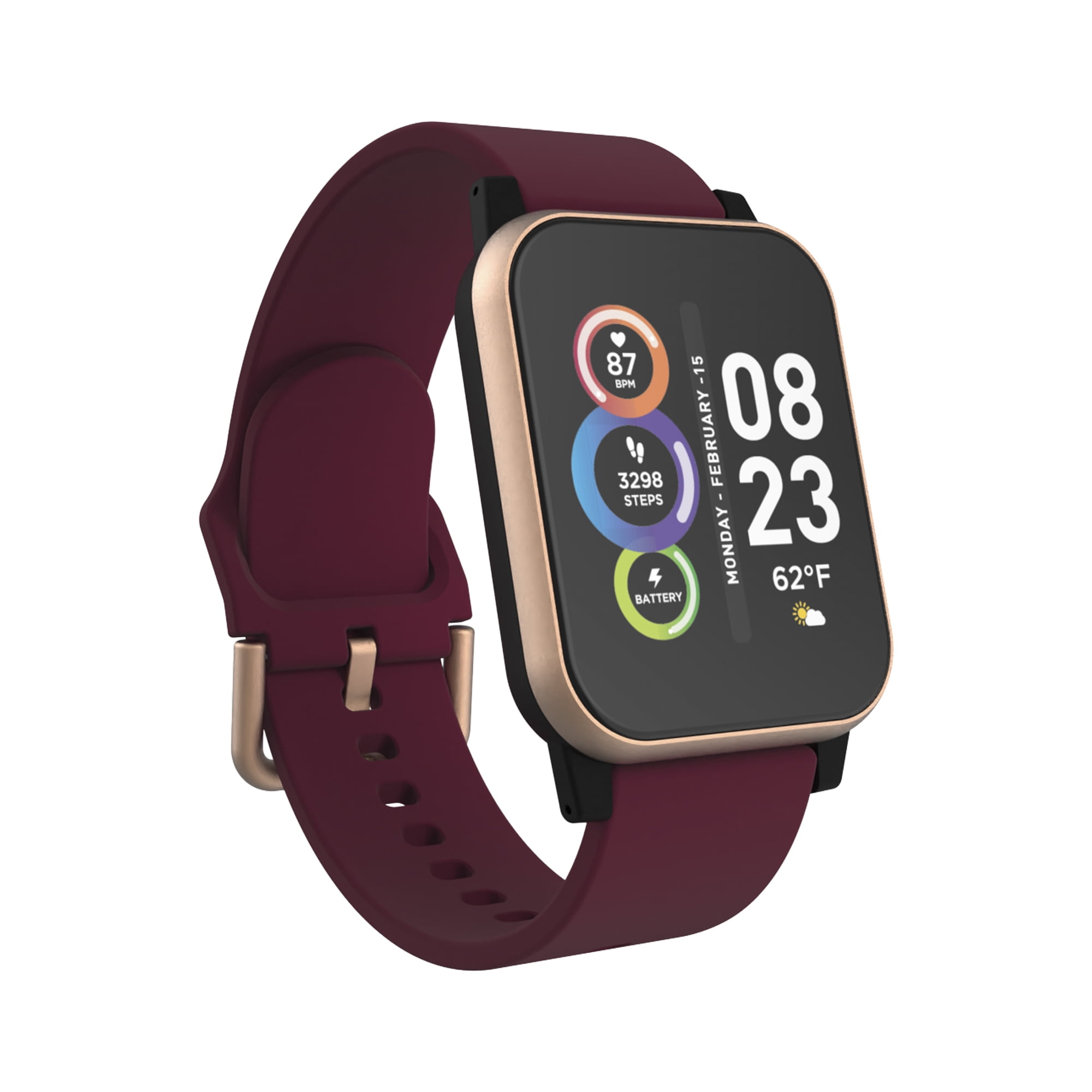 walmart.com | iTech Smart Watch & Fitness Tracker, Burgundy Silicone Strap