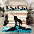thumbnail image 2 of Homewish Jungle Animal Wolf Queen Sheet Sets,Old Barn Door Flat Sheet,Cyan Brown Black Queen Fitted Sheet For Boys Teens,Luxury Bedroom Decor,4 Pieces, 2 of 7