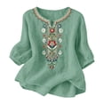 thumbnail image 3 of Linen Shirts for Women Peasant Tops Solid Color Pullover Shirts Fashion Clothes Summer Gauze Shirts 3/4 Length Sleeve Womens Tops Cotton Linen Tops Bohemian Tops Dressy Casual Blouses M, 3 of 8