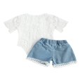 thumbnail image 2 of Baby Girls White Lace Romper Top Ripped Denim Shorts Pants Spring Summer Outfit, 2 of 6