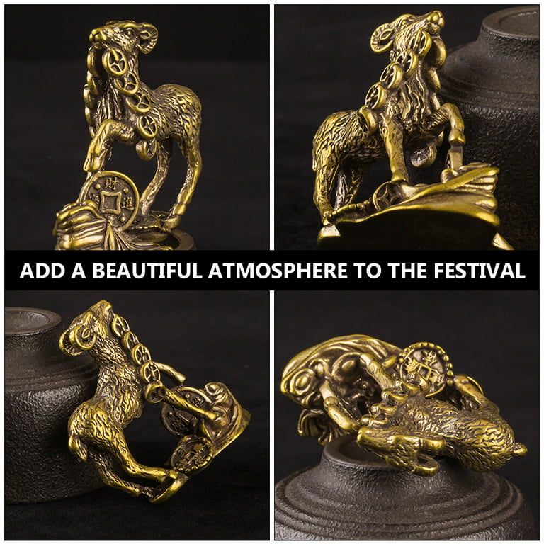 Brass Goat Decoration Chinese Figurines Signs Golden Brass Animal