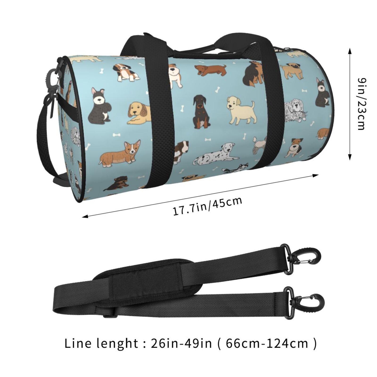 Horeoi Dog Pets Print Foldable Travel Duffle Bag with Removable Strap - Water-Resistant Gym Vacation Luggage Multi-Pocket Design