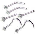 thumbnail image 2 of HEVIRGO 6pcs / Set Zircone Cubique L-Bar Tige Courbe Nez Goujon Piercing Bijoux Décor, Or, 2 of 5