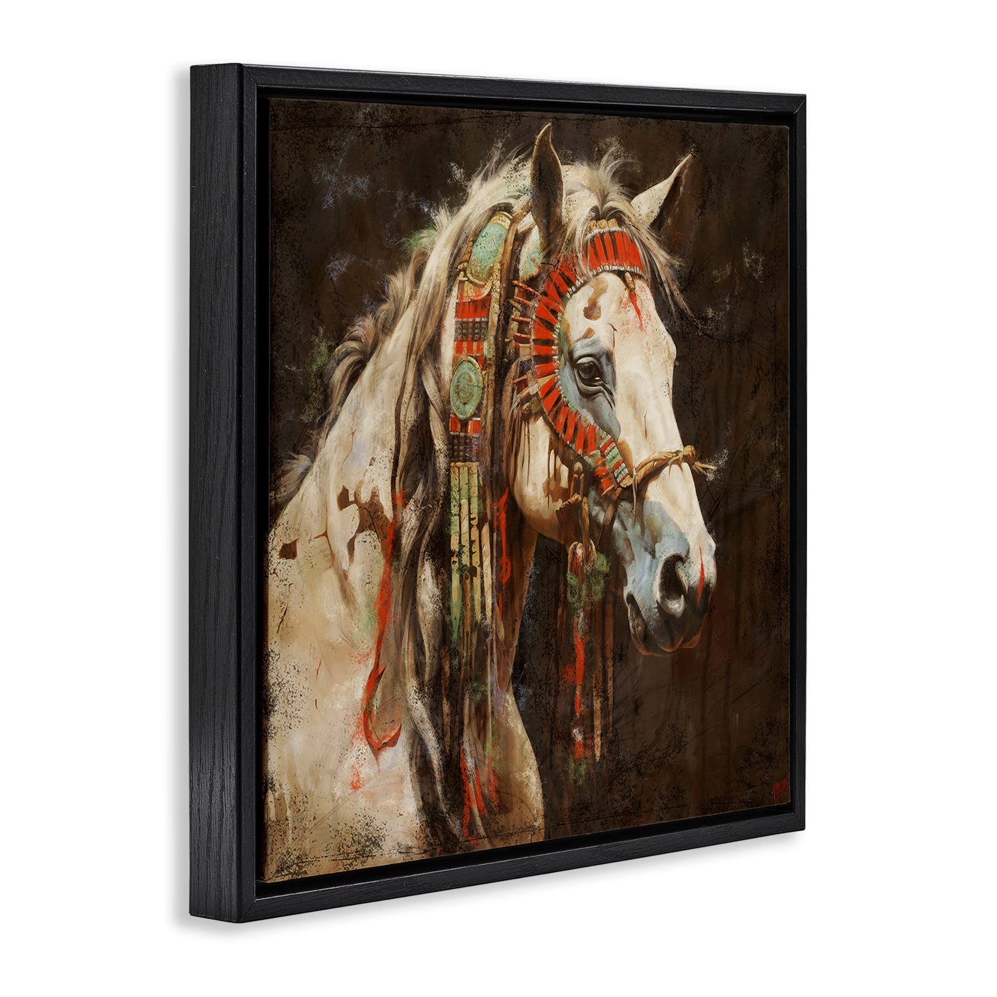 Stupell Industries Strong Traditional Horse Animals Painting Black Floater Framed Canvas Art Print Wall Art, 18 x 18