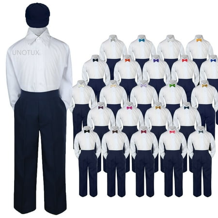 

Baby Kid Boys Wedding Formal 4pc Set Shirt Navy Pants Bow Tie Hat Suit size S-7
