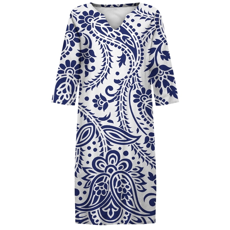 knee length tennis dress Women's Casual Summer V Neck Short Sleeve Printed Beach Style for Women Green M W-Events-Cocktail