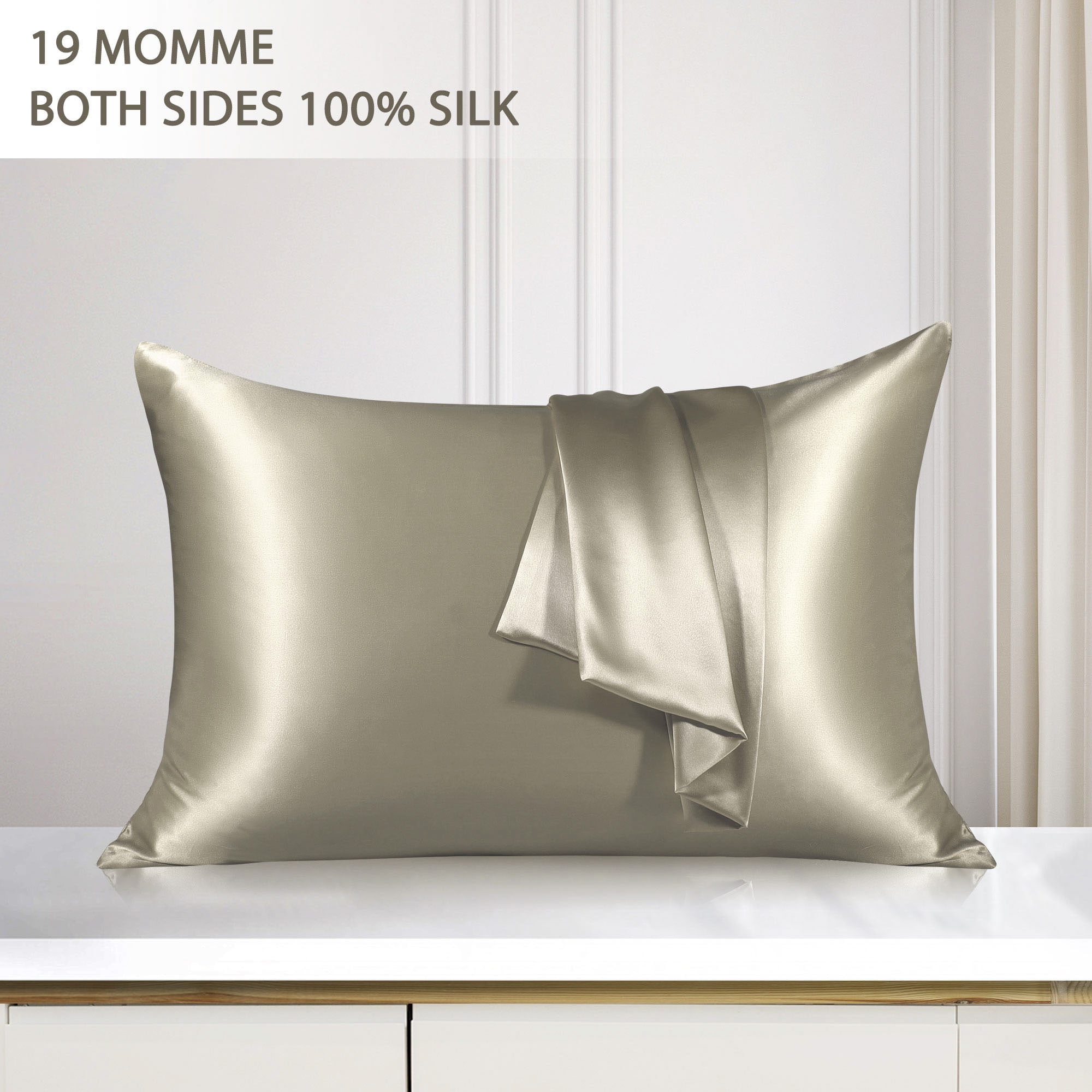Unique Bargains 19 Momme Silk Pillowcase with Zipper 1 Pc Light Brown 20" x 36"