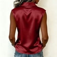 thumbnail image 5 of ClodeEU Women's Collared Sleeveless Button Down Satin Shirt,Casual V Neck Solid Blouse Red,Women's Plus XXXL, 5 of 7