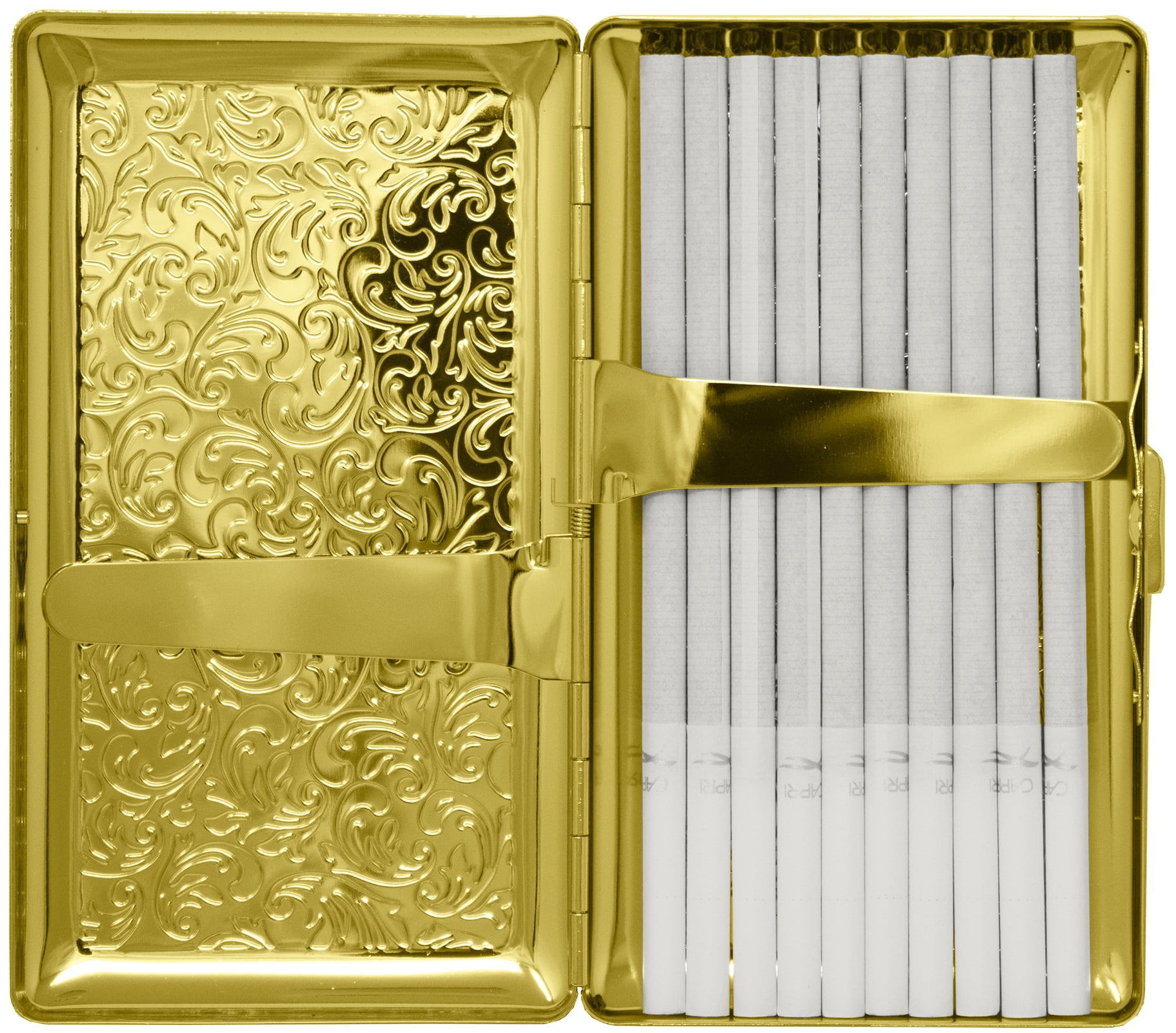 Set of 2 Metal-Plated 120s Cigarette Case & Stash Box (Gold Victorian Print)