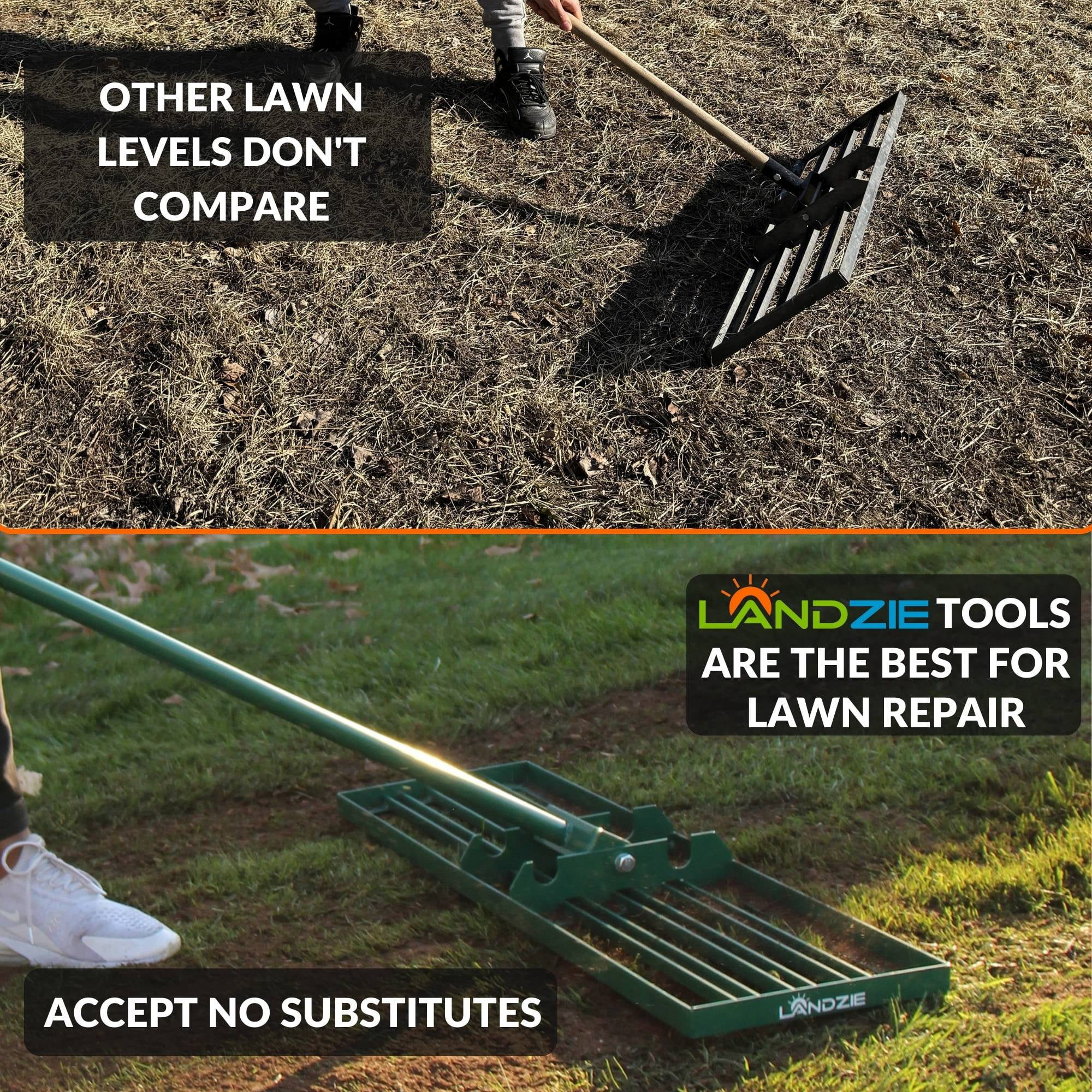 LANDZIE Lawn Leveling Rake - 36 Inch Wide 72 inch Handle Powder Coated Yard, Garden, and Lawn Leveling Tool - Professional Lawn Care Landscaping Tools