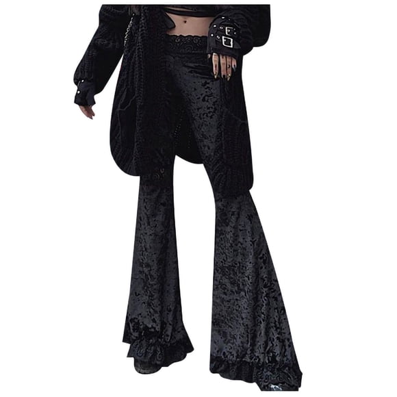 Pantalones vaqueros acampanados Prolriy para mujer, pantalones largos de moda para mujer, pantalones de encaje gótico, pantalones anchos con paneles, pantalones para mujer, negro M